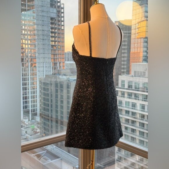 🆕 SELF-PORTRAIT 🧿 NWOT Black Tinsel Boucle Halter Mini Dress, Sz UK 10 US 6 - Picture 7 of 16